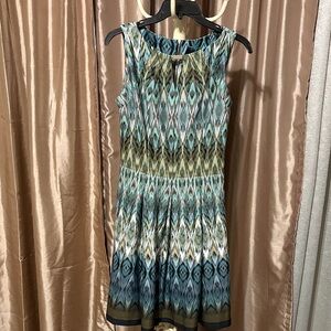 Gabby Skye Sleeveless Geometric Midi Dress - Blue and Green